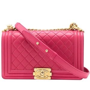 Chanel Pink Quilted Leather Shoulder Bag Small ( LIVE SHOWING)